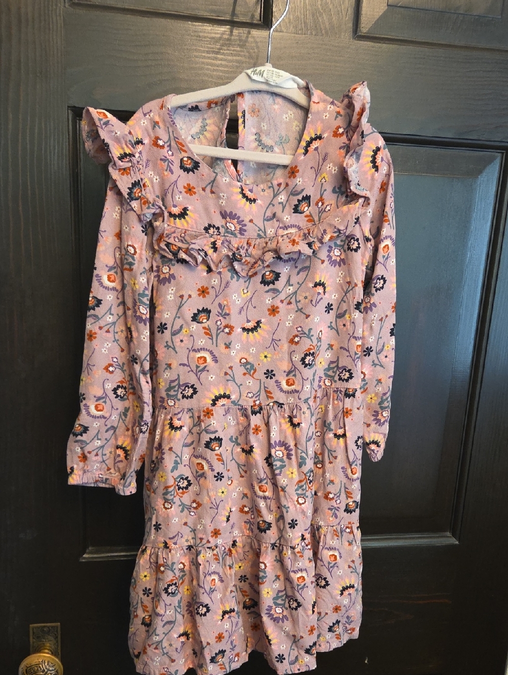 H&M Lavender Floral Ruffle Tiered Long-Sleeve Dress